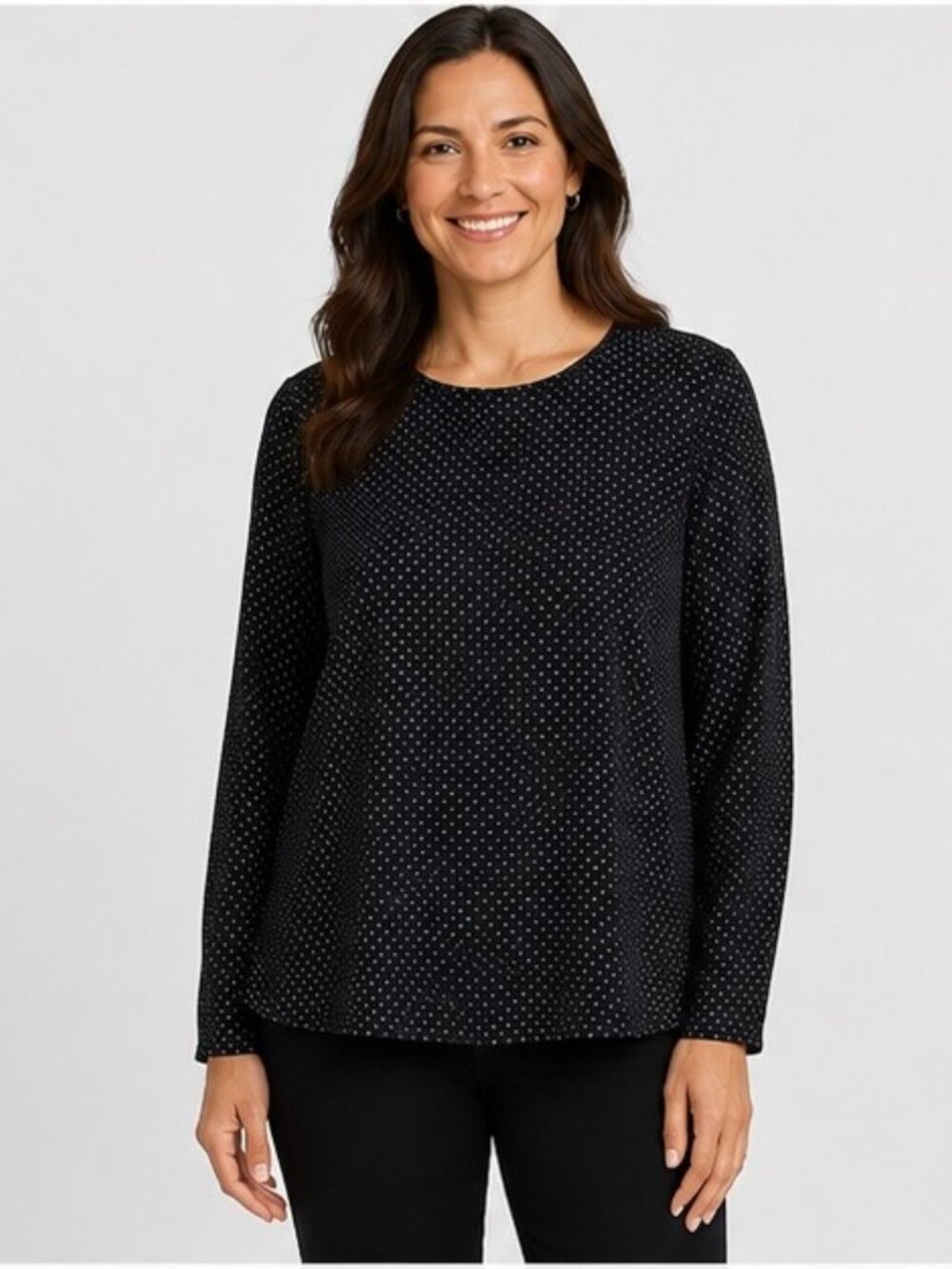 Talbots 2X Black Polka Dot Long Sleeve Top